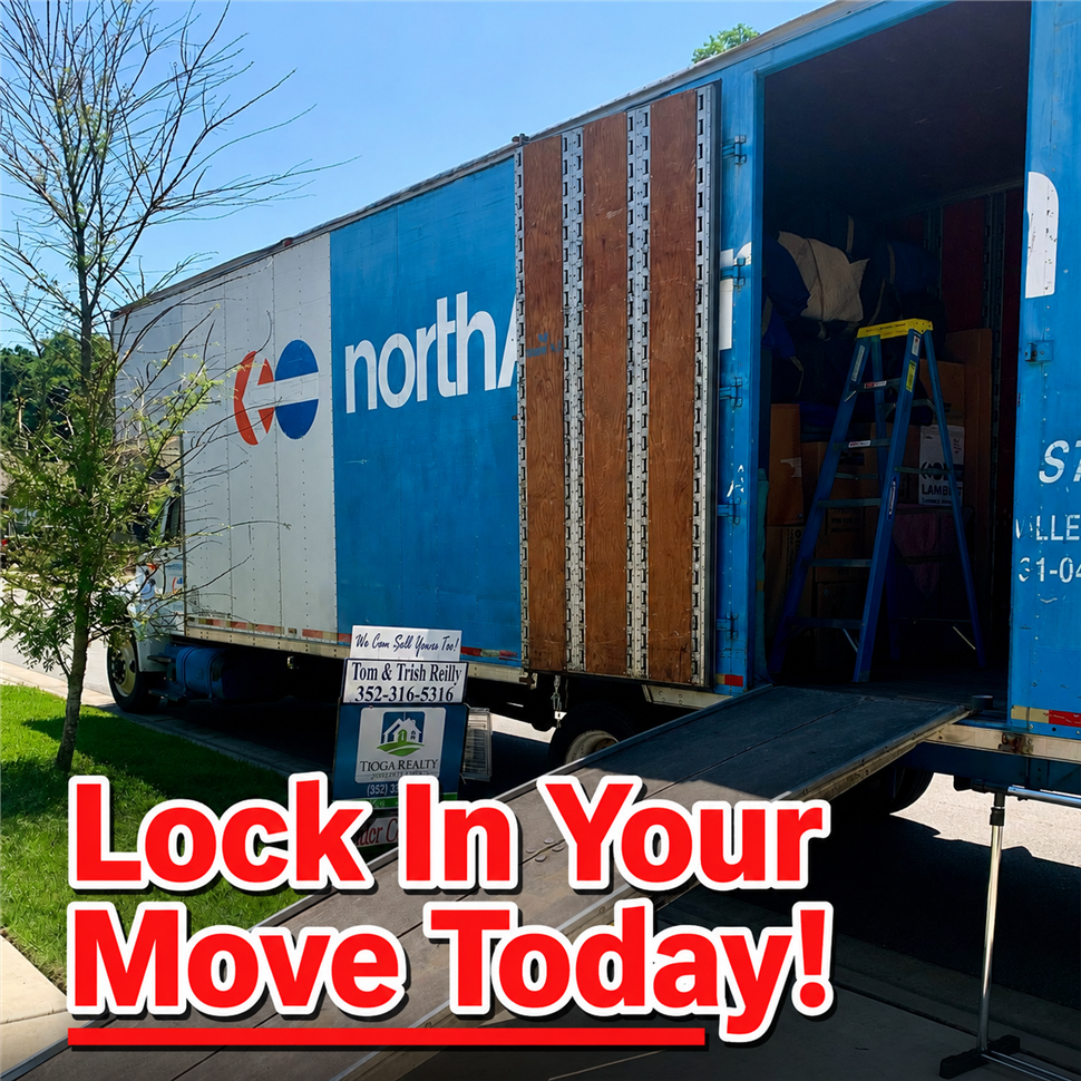 Unloaded truck with text "Lock In Your Move Today!" overlayed