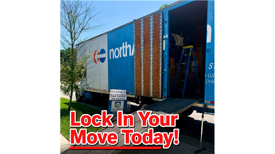 Unloaded truck with text "Lock In Your Move Today!" overlayed