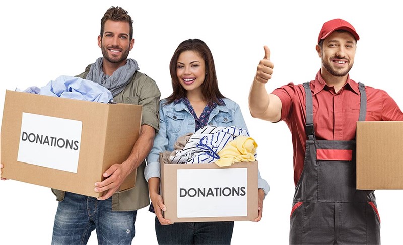 Movers with donation boxes