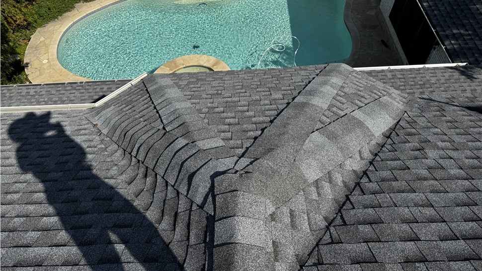 Hip and ridge shingles on new roof installation in Austin TX