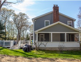 Gutters, Portico, Siding, Windows Project in Stamford, CT by Burr Roofing, Siding & Windows