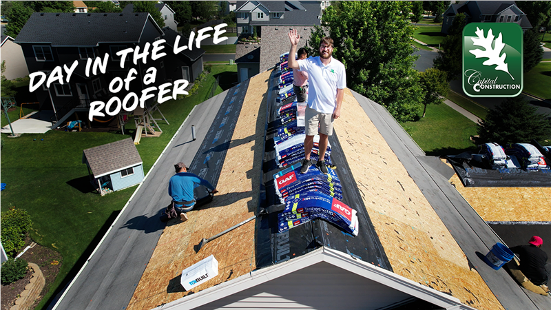 Day in the Life of a Roofer, Roofer waving from roof