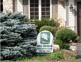 close up of capital construction yard sign in front yard in minnesota