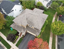 drone image birds eye view of owens corning roof