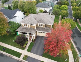 drone image of owens corning driftwood roof