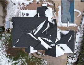 drone image of GAF HDZ Charcoal shingles