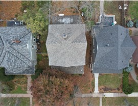 drone image of owens corning driftwood shingles on home