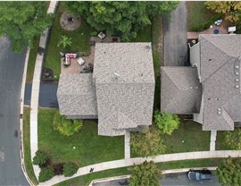 drone image of owens corning driftwood roof
