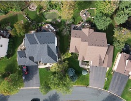 two brand new roofs drone image