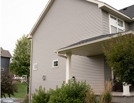 tan gray side of home with vinyl siding