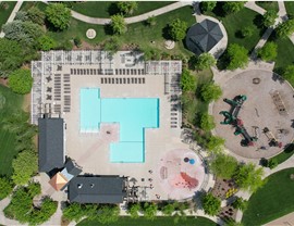 drone image directly above pool and pool house