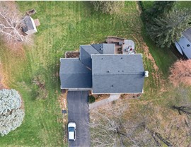 drone image of charcoal shingles from GAF