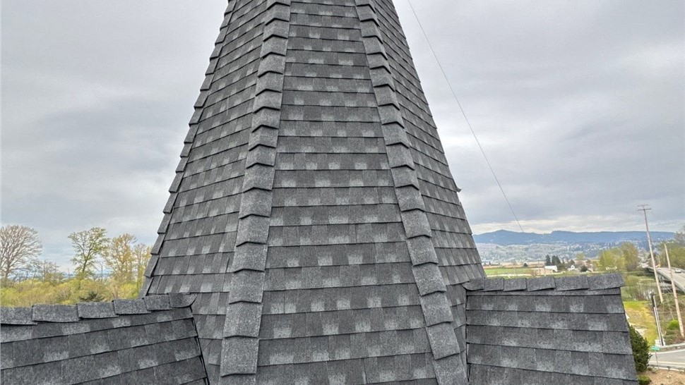 Detailed church steeple roof installation with GAF HDZ shingles in Mount Vernon WA