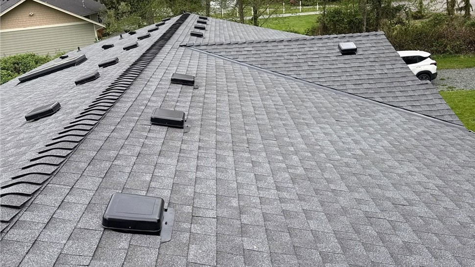 Completed GAF Pewter Gray roof replacement by Cascade Roofing Company in Concrete WA