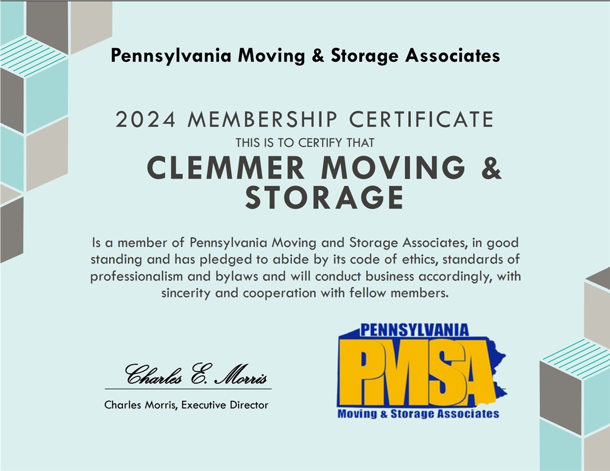 2024 Membership Certificate to Pennsylvania Moving and Storage Associates