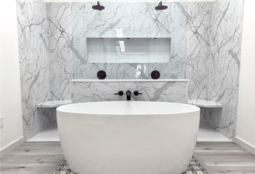 Marble Bathroom Remodel With Soaker Tub