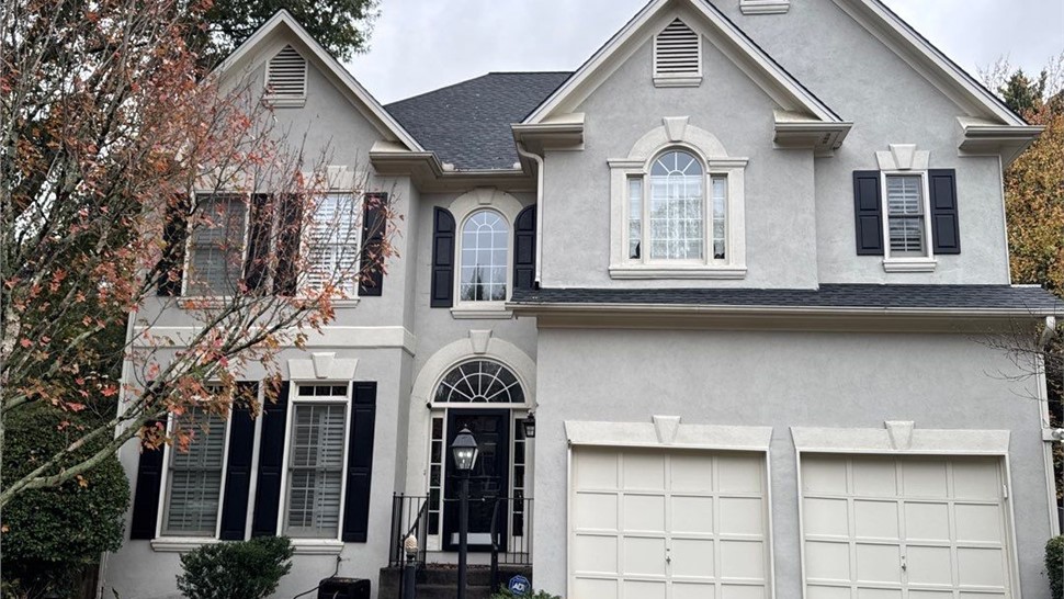 Finished roof replacement with GAF Timberline HDZ Charcoal shingles in Dunwoody, GA