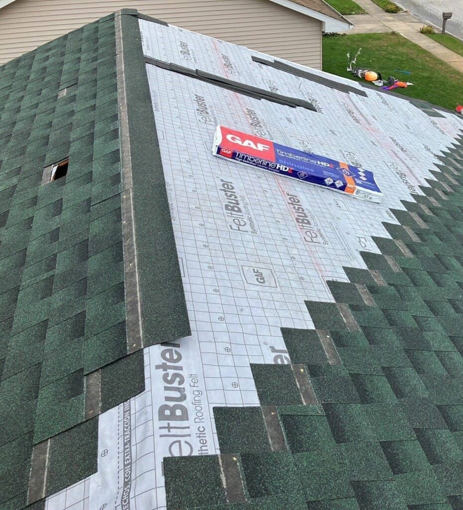 Roof with Shingles being installed