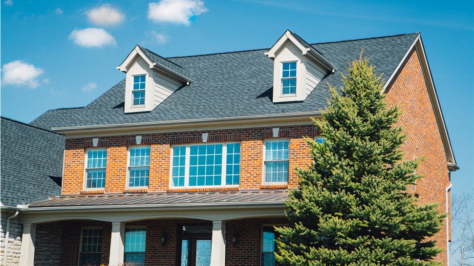 An exterior shot of a two-story home