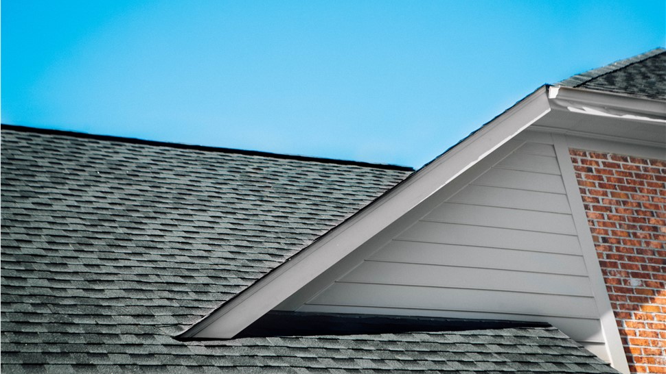 A slate-colored shingle roof