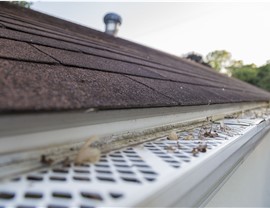 Looking down at gutter guards on the side of a home