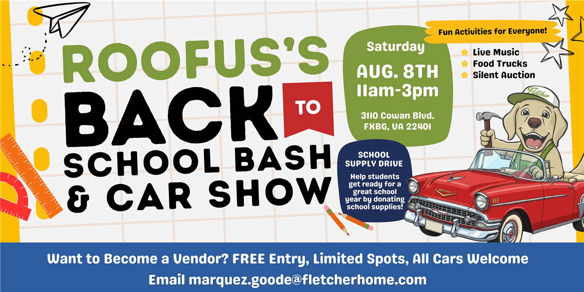 Roofus's Back to School Bash & Car Show: Join Us August 8th in Fredericksburg!