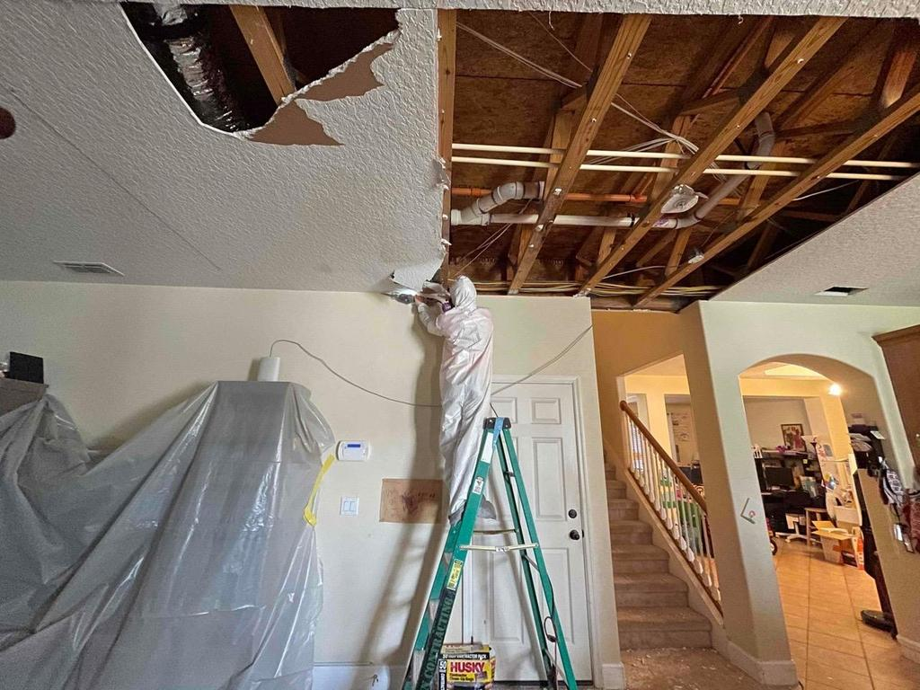 A water damage restoration professional at work