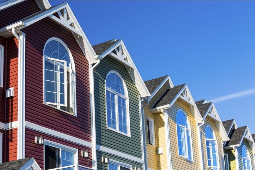 Row of homes with different colors of siding