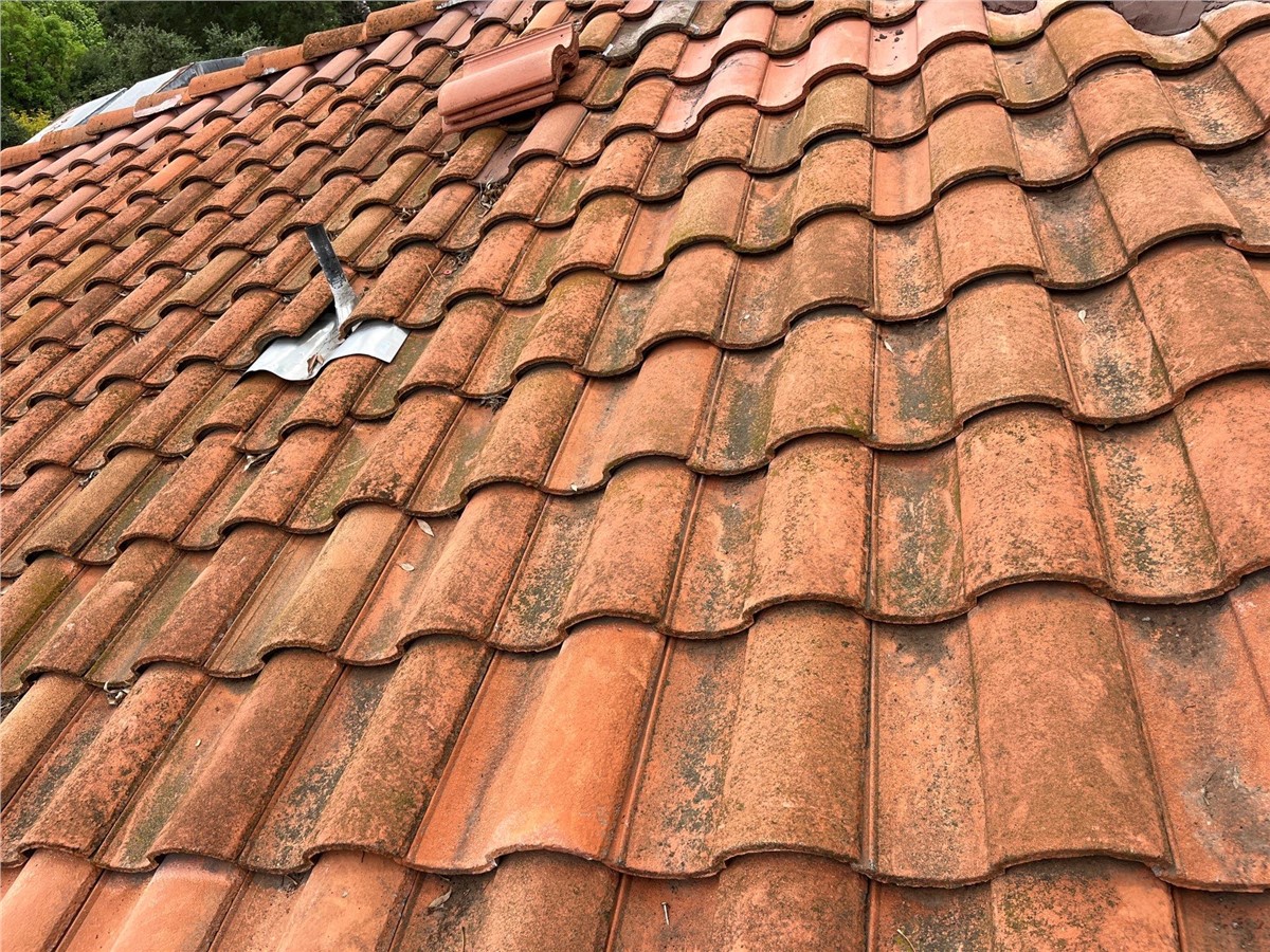 Aerial rooftop view showing roof condition details — what GLR inspectors see and document on every Altadena inspection