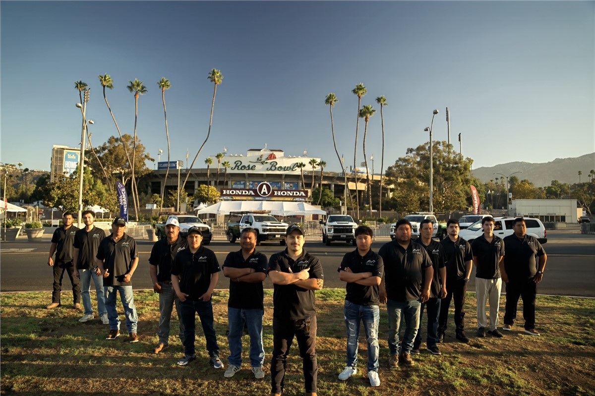Green Ladder Roofing full team in GLR uniforms at Rose Bowl in Pasadena
