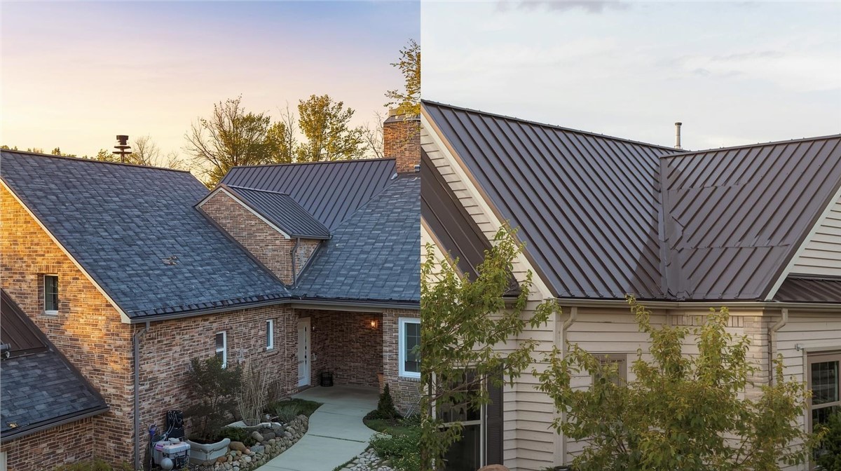Metal roof installation on residential home comparing roofing costs in Illinois and Wisconsin.