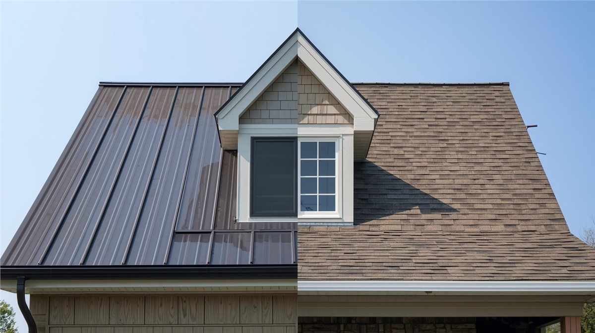 Comparison of metal roof and asphalt shingle roof in Rockford IL homes.