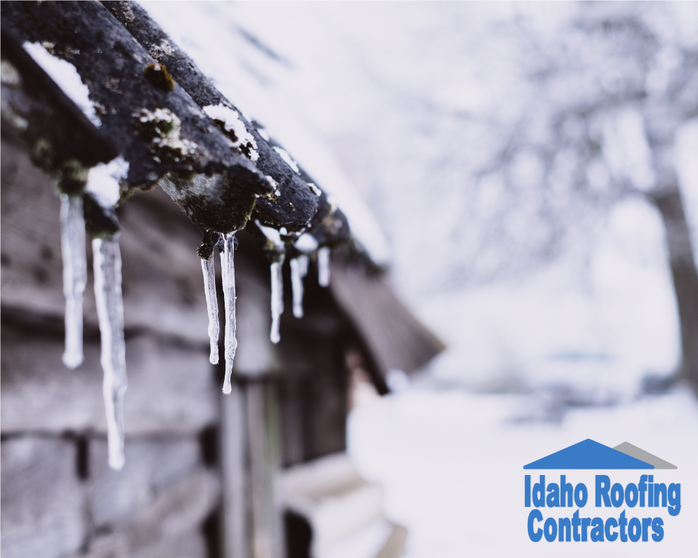 Roof with ice dams and icicles Idaho Roofing Contractors treasure valley roofers and gutters 