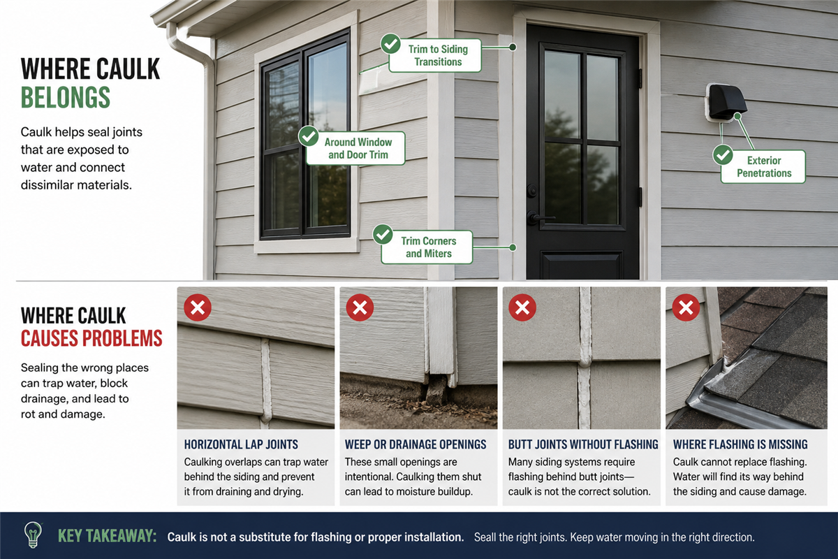 Caulk Is Not a Siding Repair: Where Sealant Belongs and Where It Traps Water