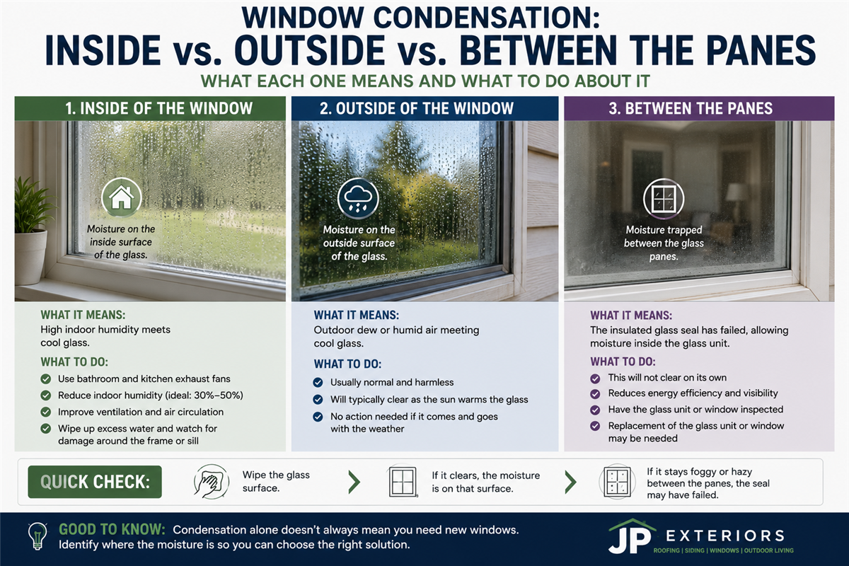 Window Condensation Inside vs. Outside vs. Between the Panes: What Each One Means