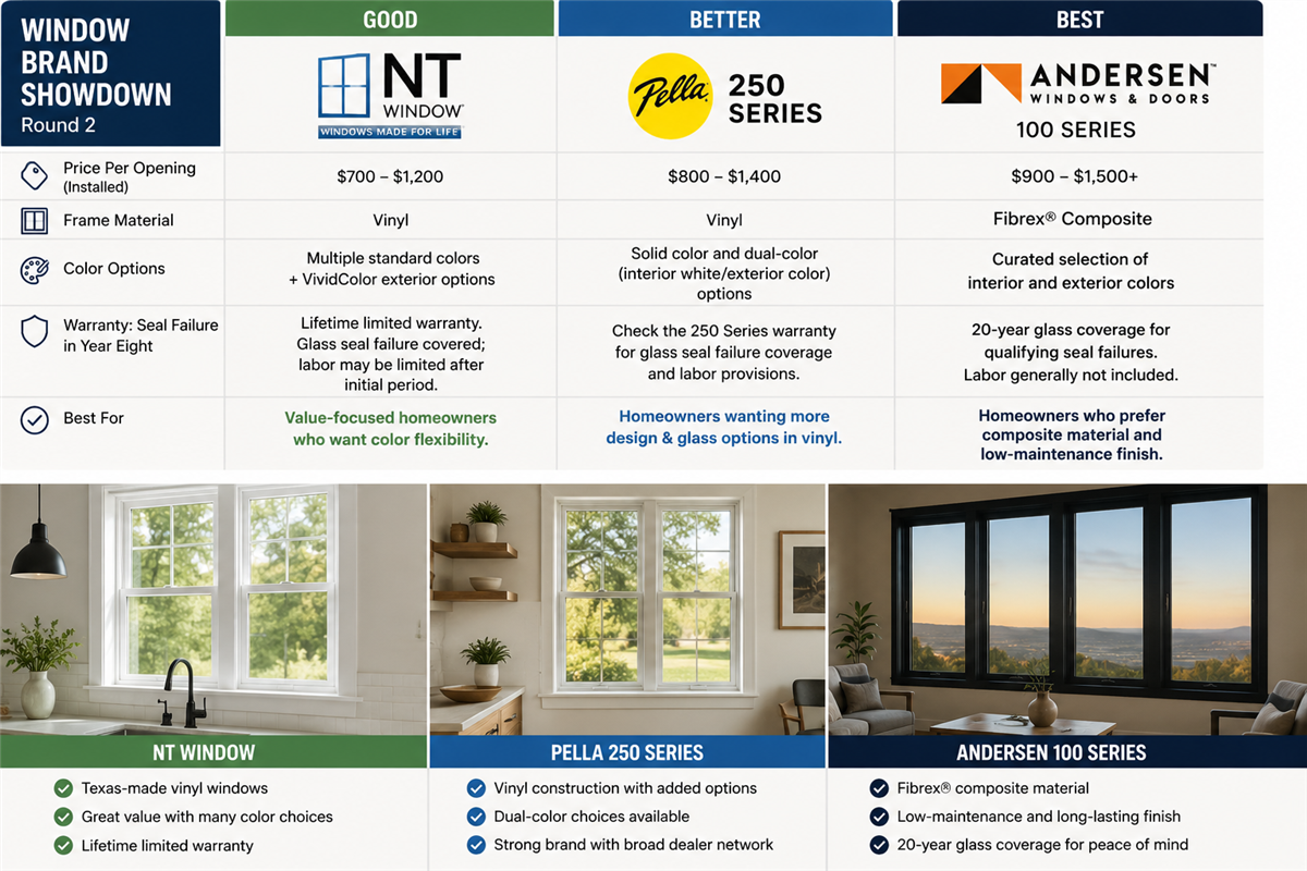 Window Brand Showdown, Round 2: NT Window vs. Pella vs. Andersen 100 Series — Good, Better, Best for Central Texas