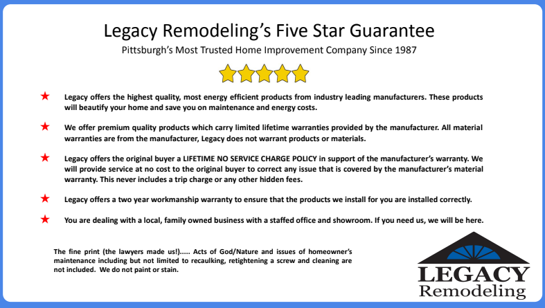 Legacy Remodeling's Five Star Guarantee