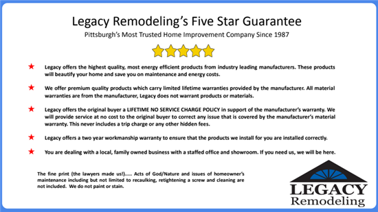 Legacy Remodeling's Five Star Guarantee