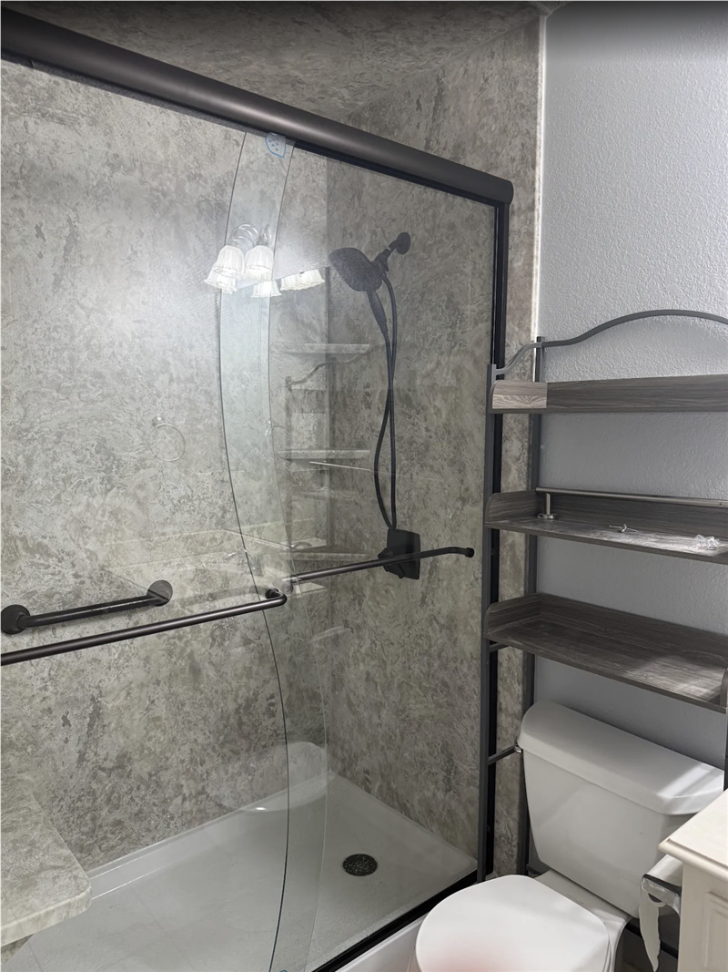 After photo of Wichita Falls TX walk-in shower completed during bath-to-shower conversion.