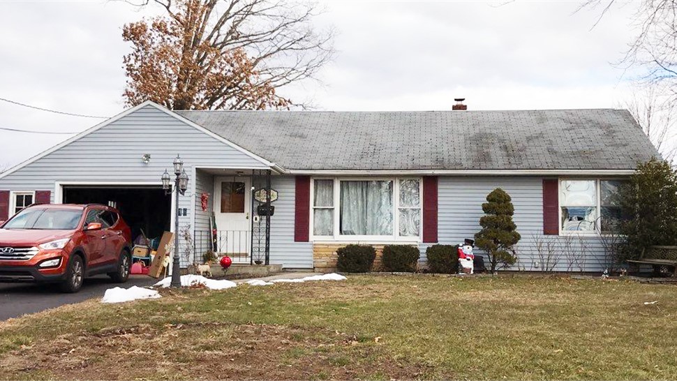 Existing damaged asphalt shingle roof - Enfield home pre-replacement