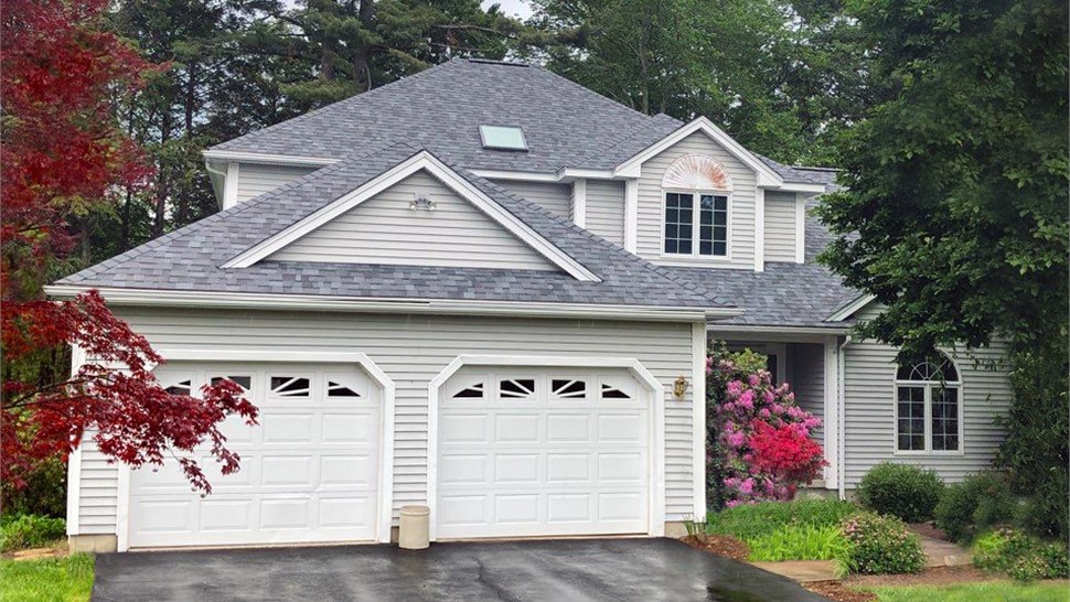 Finished roof installation, Southwick residence, modern shingle color