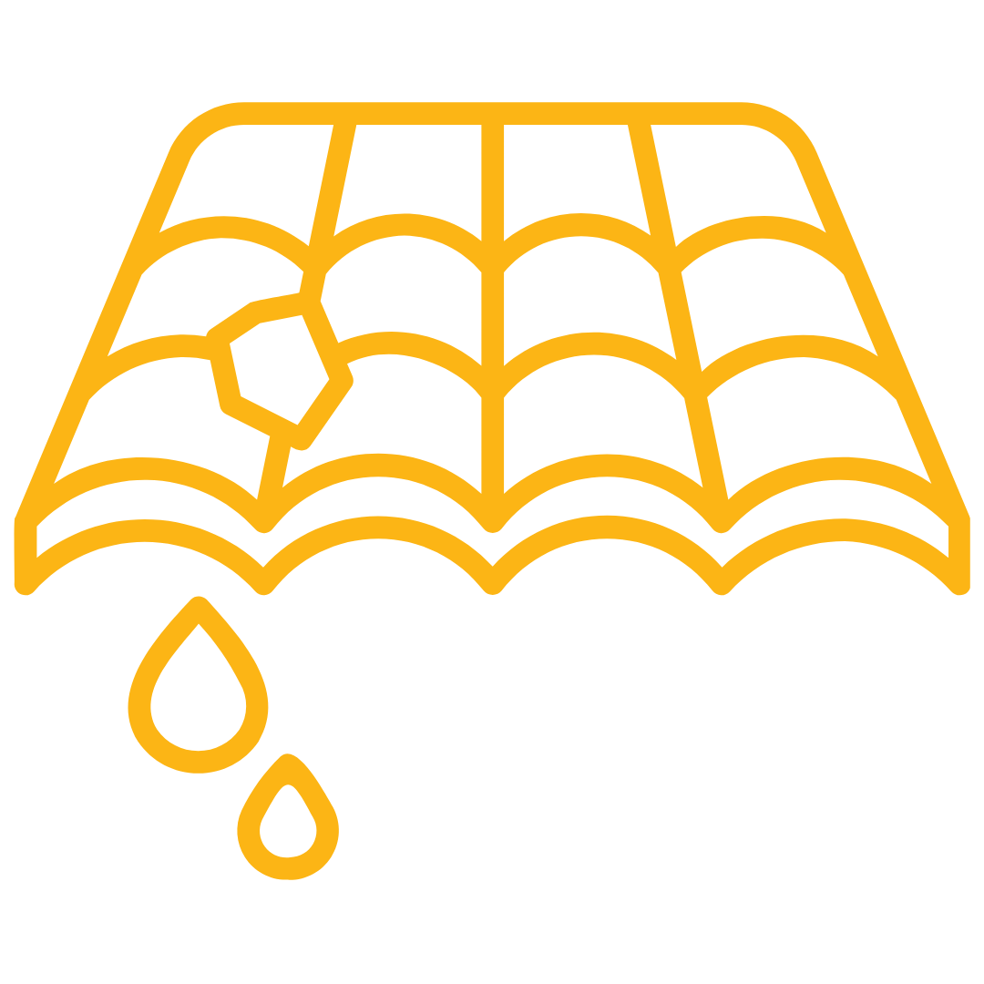 Loss of granulation from asphalt shingles.