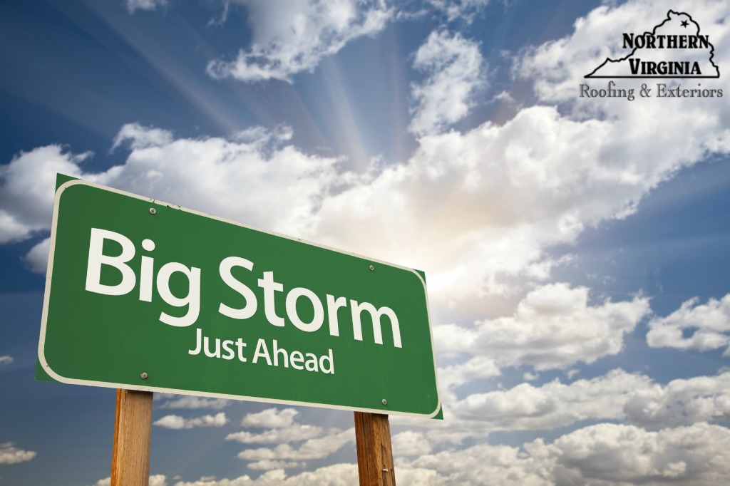 Big Storm Green Road Sign with Dramatic Clouds and Sky.