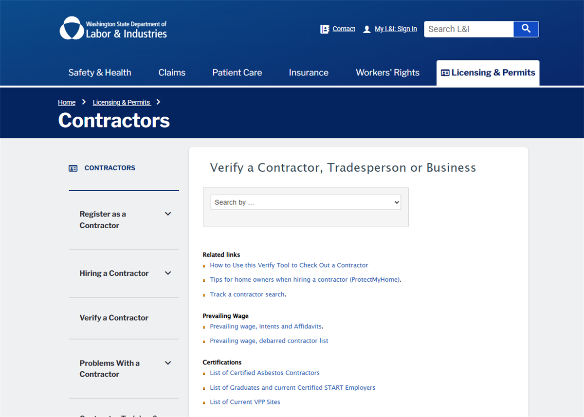 Washington State Department of Labor &amp; Industries Contractor Verification Tool.