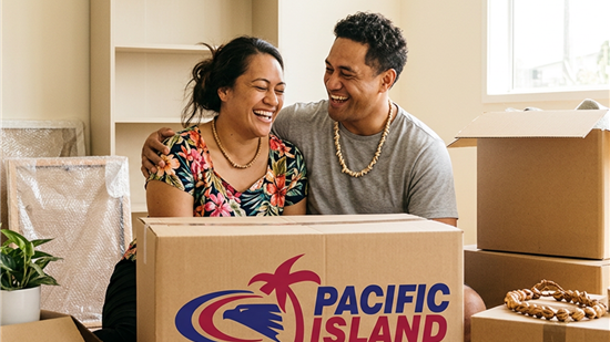 Happy couple on moving day