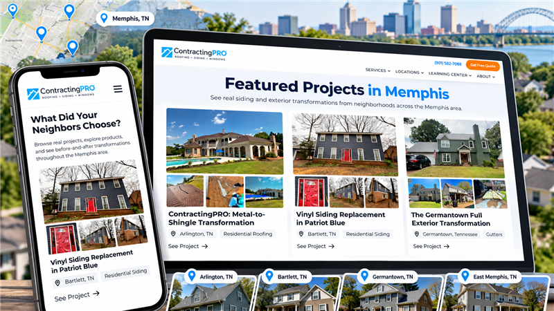 ContractingPRO Project Showcase featuring real siding projects around Memphis