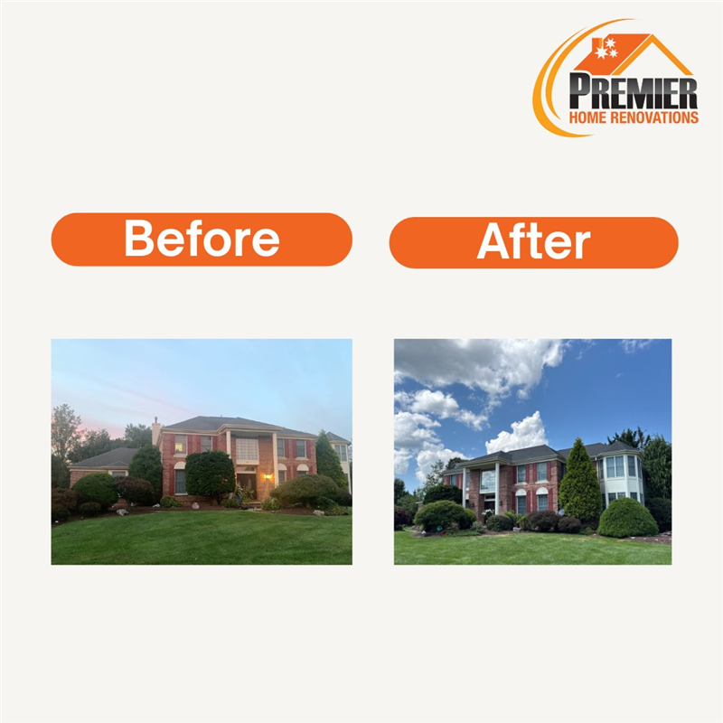 Before and after roof replacement project on Revere Ct in West Windsor Township NJ showing an older residential roof before installation and the completed roofing system after replacement