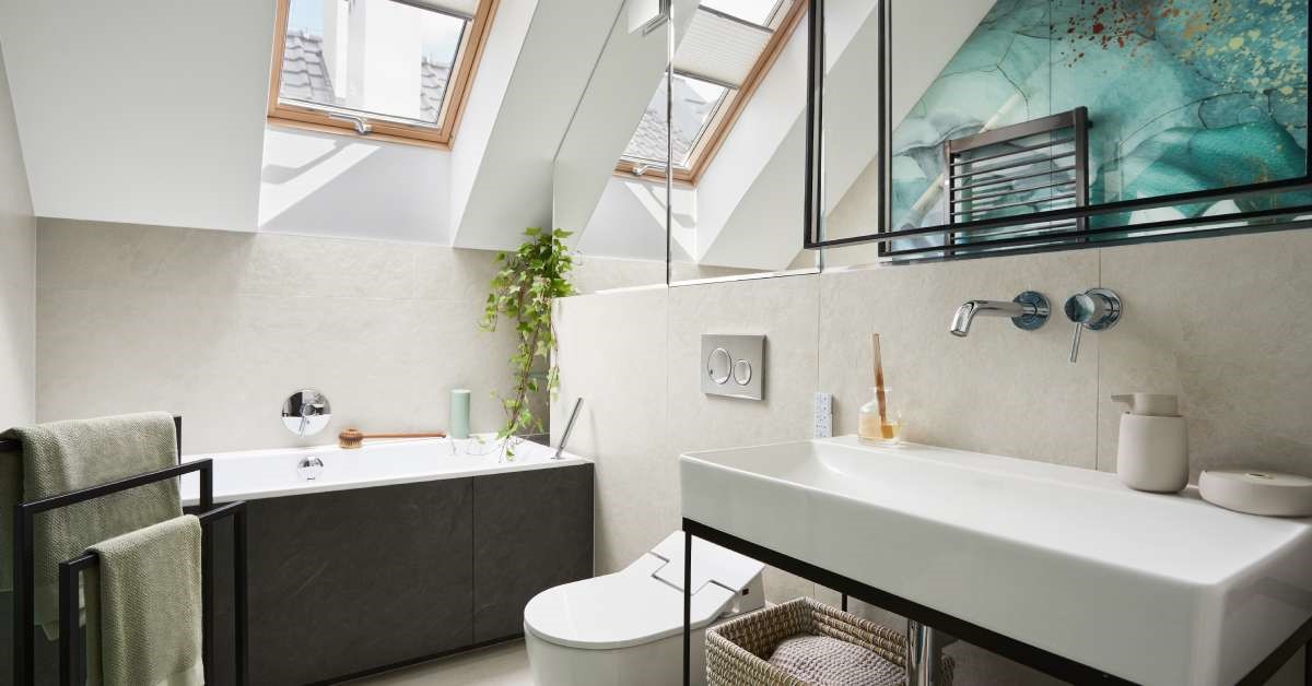 A small yet stylish residential home bathroom. The well-designed layout maximizes the function of the tiny space.