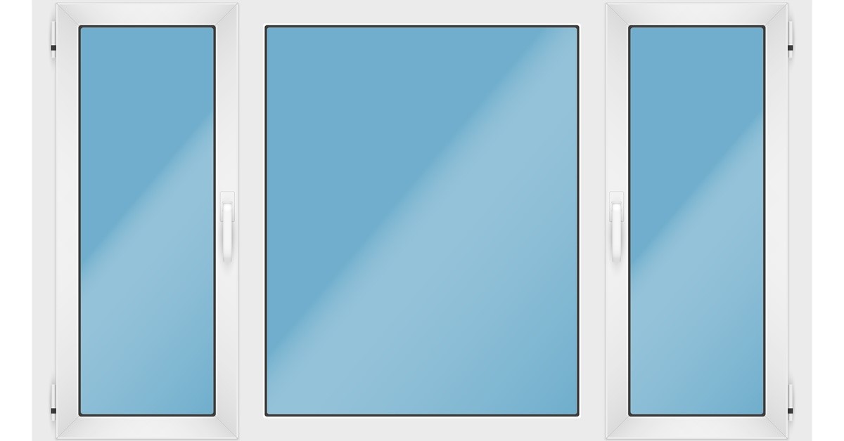 A casement window with three sashes and two openings, from the interior, against a plain background.