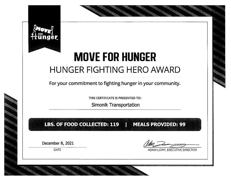 Holiday Hunger Is Being Moved Out - Simonik' Commitment to Fighting Hunger!